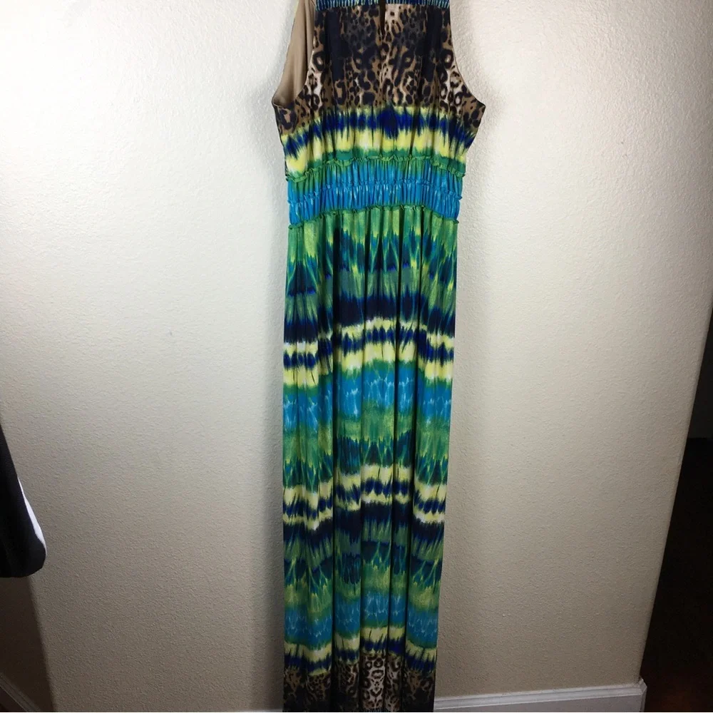 Sangria Women's Beaded Sequined Embellished Abstract Animal Print Maxi Dress 14